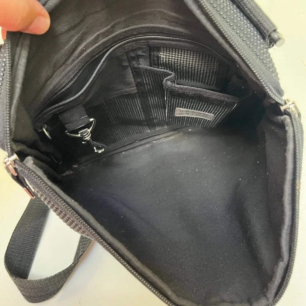 Urban Oxide Black Textured Rubber Crossbody Messenger Bag Raised Dot Utility